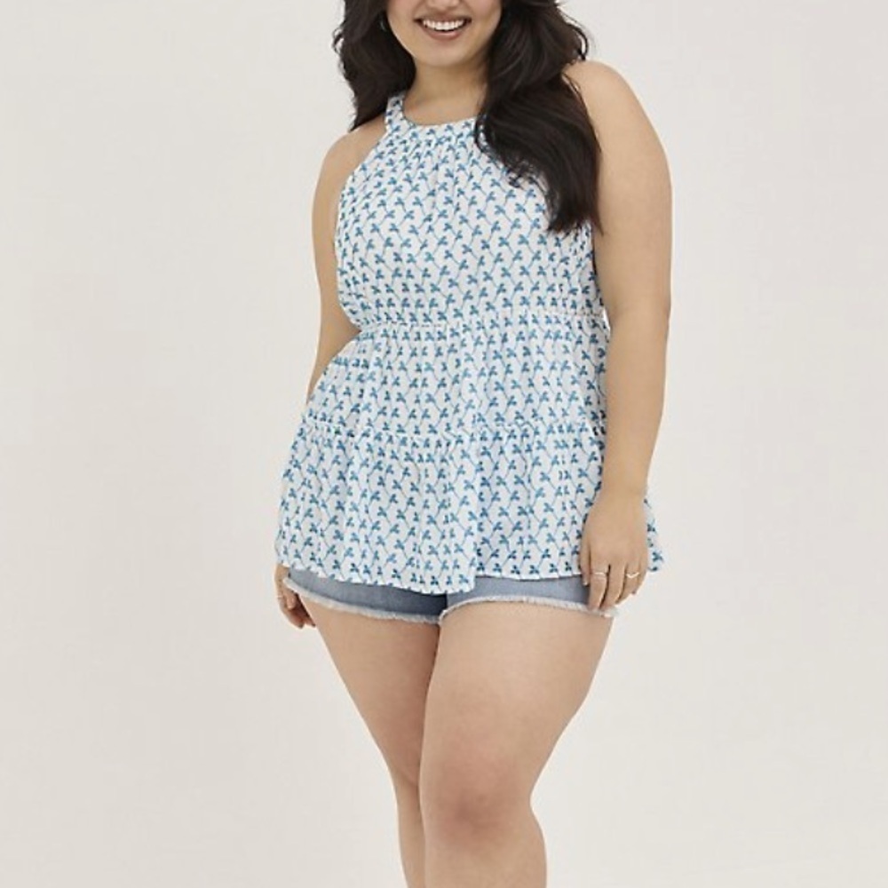 Torrid baby doll eyelet sleeveless romantic tank top white and blue plus 4X - Picture 3 of 7